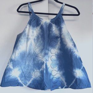 Anthropologie "Forever That Girl" Blue Tie-Dye Eyelet Tank